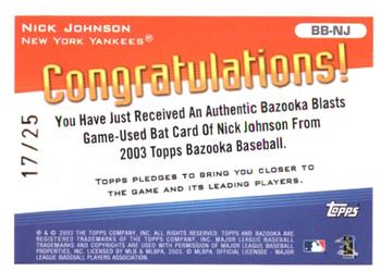 2003 Bazooka - Blasts Relics Parallel 25 #BB-NJ Nick Johnson Back