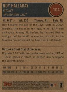 2003 Bazooka - Minis #104 Roy Halladay Back