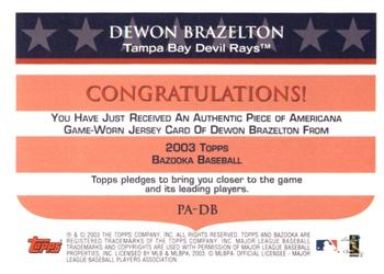 2003 Bazooka - Piece of Americana Relics #PA-DB Dewon Brazelton Back