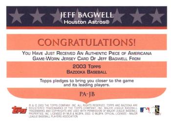 2003 Bazooka - Piece of Americana Relics #PA-JB Jeff Bagwell  Back