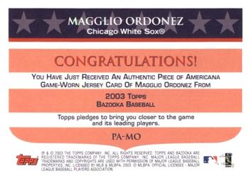 2003 Bazooka - Piece of Americana Relics #PA-MO Magglio Ordonez Back