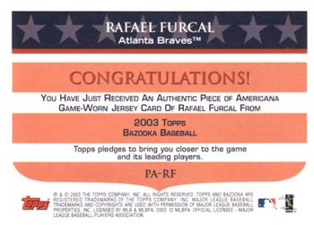 2003 Bazooka - Piece of Americana Relics #PA-RF Rafael Furcal Back