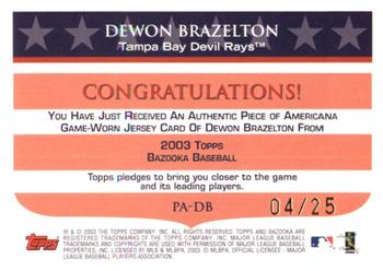 2003 Bazooka - Piece of Americana Relics Parallel 25 #PA-DB Dewon Brazelton Back