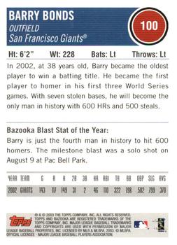 2003 Bazooka - Silver #100 Barry Bonds Back