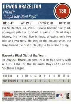 2003 Bazooka - Silver #138 Dewon Brazelton Back