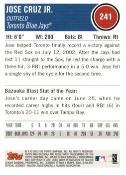 2003 Bazooka - Silver #241 Jose Cruz Jr. Back