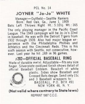 1987 Card Collectors 1949 Bowman PCL Reprint #14 Jo Jo White Back
