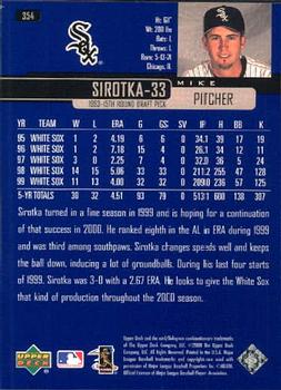 2000 Upper Deck #354 Mike Sirotka Back