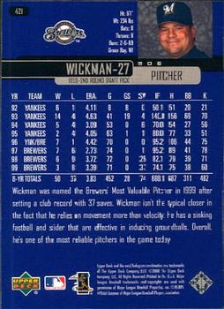2000 Upper Deck #421 Bob Wickman Back