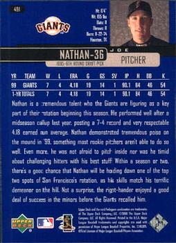 2000 Upper Deck #491 Joe Nathan Back