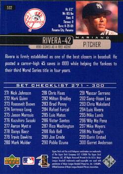 2000 Upper Deck #532 Mariano Rivera Back