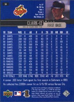2000 Upper Deck #54 Will Clark Back