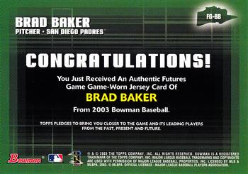 2003 Bowman - Futures Game Jerseys #FG-BB Brad Baker Back