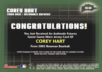 2003 Bowman - Futures Game Jerseys #FG-CH Corey Hart Back
