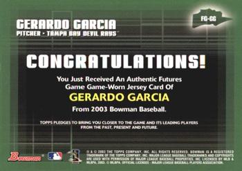 2003 Bowman - Futures Game Jerseys #FG-GG Gerardo Garcia Back
