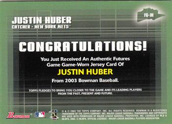 2003 Bowman - Futures Game Jerseys #FG-JH Justin Huber Back