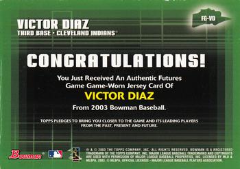 2003 Bowman - Futures Game Jerseys #FG-VD Victor Diaz Back
