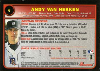 2003 Bowman - Gold #6 Andy Van Hekken Back