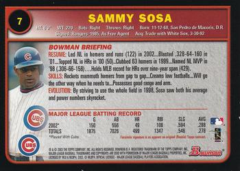 2003 Bowman - Gold #7 Sammy Sosa Back