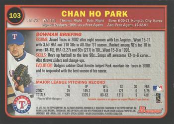 2003 Bowman - Gold #103 Chan Ho Park Back