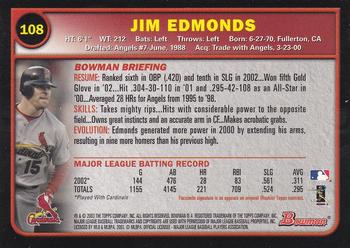 2003 Bowman - Gold #108 Jim Edmonds Back