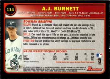 2003 Bowman - Gold #114 A.J. Burnett Back