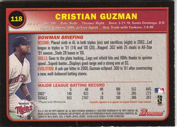 2003 Bowman - Gold #118 Cristian Guzman Back