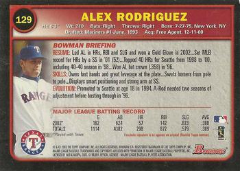 2003 Bowman - Gold #129 Alex Rodriguez Back