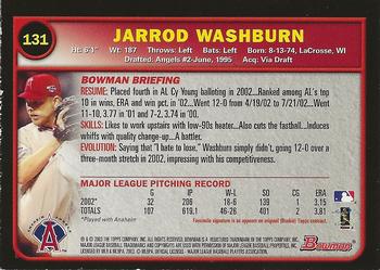 2003 Bowman - Gold #131 Jarrod Washburn Back