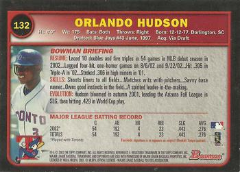 2003 Bowman - Gold #132 Orlando Hudson Back