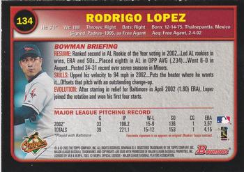 2003 Bowman - Gold #134 Rodrigo Lopez Back