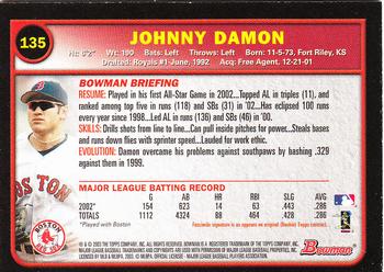 2003 Bowman - Gold #135 Johnny Damon Back