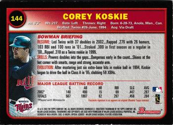 2003 Bowman - Gold #144 Corey Koskie Back