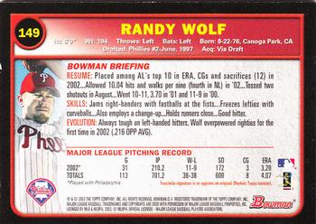 2003 Bowman - Gold #149 Randy Wolf Back