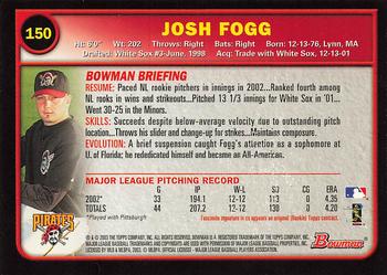 2003 Bowman - Gold #150 Josh Fogg Back