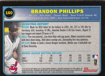 2003 Bowman - Gold #160 Brandon Phillips Back
