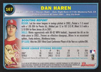2003 Bowman - Gold #167 Dan Haren Back