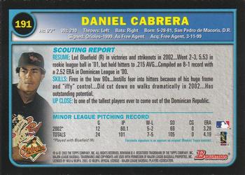 2003 Bowman - Gold #191 Daniel Cabrera Back