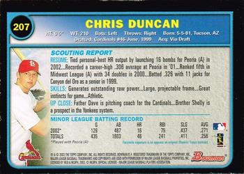 2003 Bowman - Gold #207 Chris Duncan Back