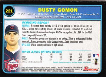 2003 Bowman - Gold #221 Dusty Gomon Back