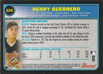 2003 Bowman - Gold #224 Henry Guerrero Back