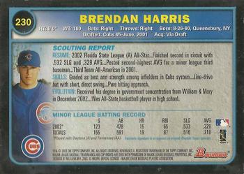 2003 Bowman - Gold #230 Brendan Harris Back