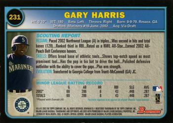 2003 Bowman - Gold #231 Gary Harris Back