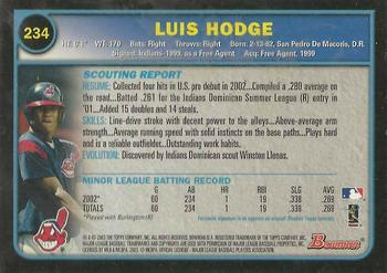 2003 Bowman - Gold #234 Luis Hodge Back