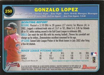2003 Bowman - Gold #250 Gonzalo Lopez Back