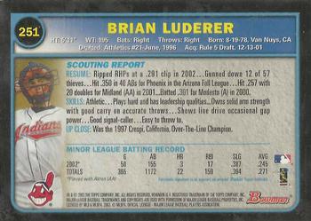 2003 Bowman - Gold #251 Brian Luderer Back