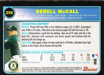 2003 Bowman - Gold #259 Derell McCall Back