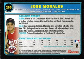 2003 Bowman - Gold #265 Jose Morales Back