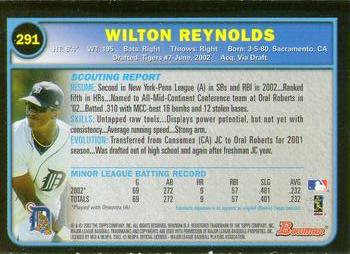 2003 Bowman - Gold #291 Wilton Reynolds Back