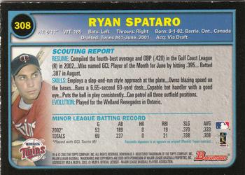 2003 Bowman - Gold #308 Ryan Spataro Back